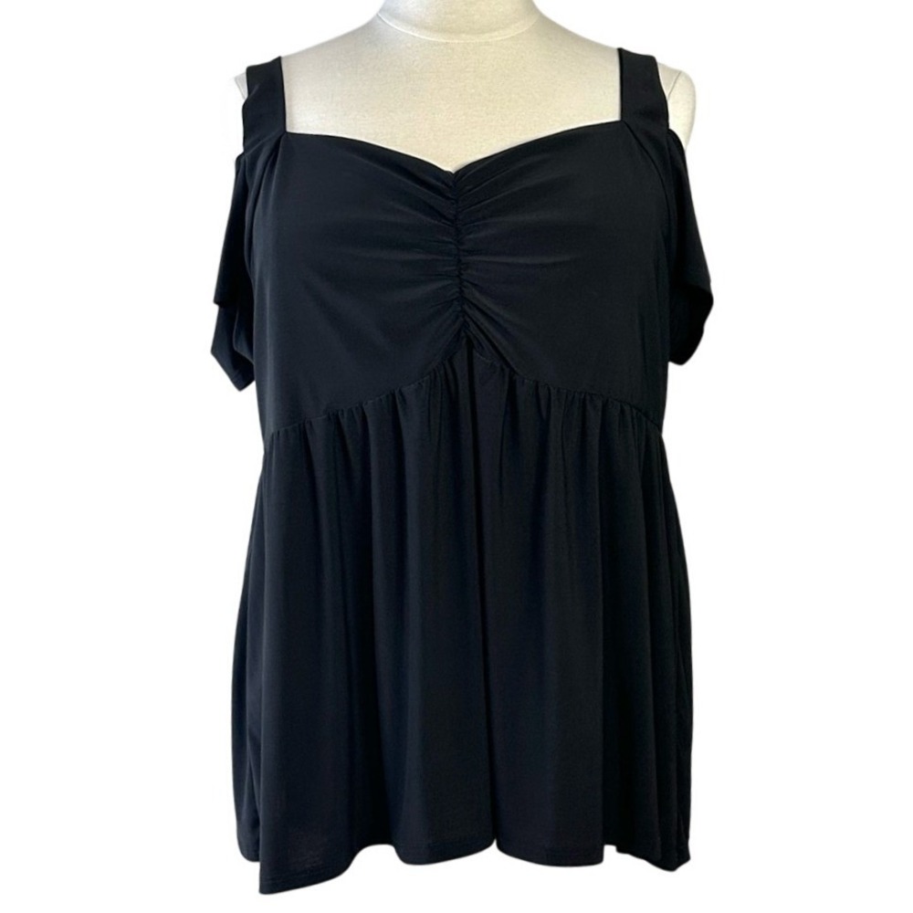 TORRID BLACK OFF THE SHOULDER PEPLUM STRETCH TOP